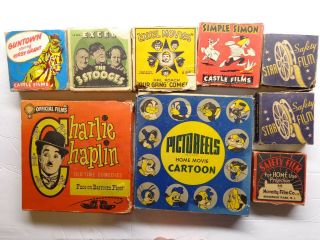 9 Vintage 16mm Films,  Cartoons,  Charlie Chapin,  Our Gang,  3 Stooges