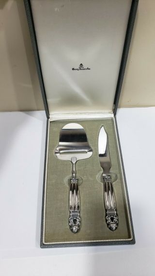 Georg Jensen Acorn Sterling Silver Handles Cheese Knife & Plane Set W/ Case