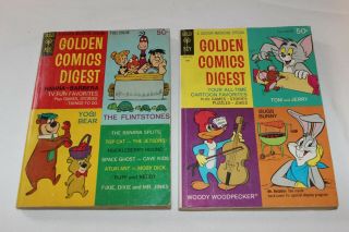 2 Vtg Golden Comics Digest 1969 1 & 2 Gold Key Yogi Flintstones Bugs Decent