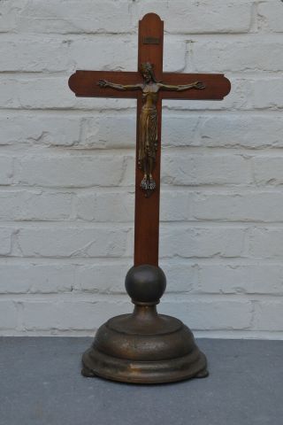 Antique Large Arts And Crafts Standing Altar Crucifix Cross Church Jesus Christ 2
