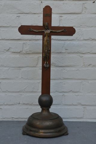 Antique Large Arts And Crafts Standing Altar Crucifix Cross Church Jesus Christ 4