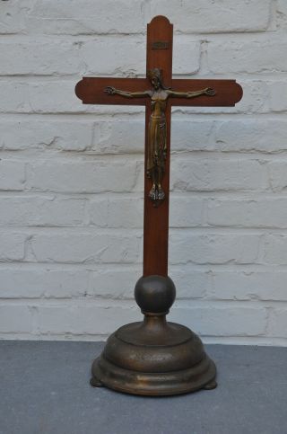 Antique Large Arts And Crafts Standing Altar Crucifix Cross Church Jesus Christ 5