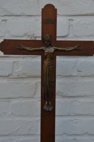 Antique Large Arts And Crafts Standing Altar Crucifix Cross Church Jesus Christ 6