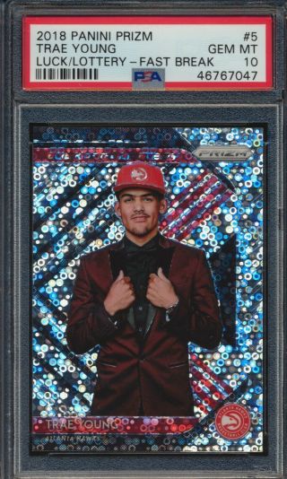 7047 2018 Prizm 5 Trae Young Luck Of The Lottery Fast Break Rookie Psa 10