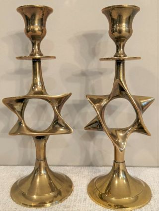 Two Vintage Star Of David Brass Candle Holder/candlesticks - Judaica