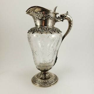 Antique Durgin Theodore B Starr Sterling Silver & Crystal Syrup Pitcher Jug