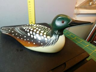 Vintage 7 " Hand Carved And Painted Wood Duck Decoy W/glass Eyes Usa Unsigned
