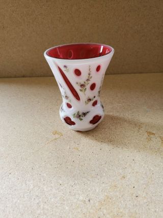 Vintage Floral Milk Glass Cut To Ruby Glass 4.  75  T