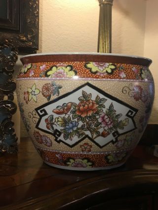 Large Vintage Chinese/japanese Satsuma Floral Porcelain Planter Jardiniere