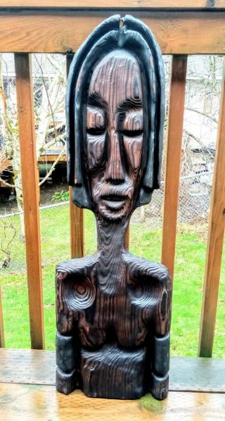 Vintage 60s Witco Carved Wood Woman Wall Hanging Mid Century Modern Tiki Art