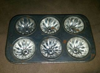 Vtg Home Metal Mini Bundt - Style Muffin Baking Pan 6 Cakes