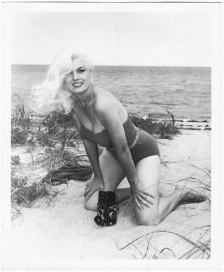 Vintage 1960s Legend Bunny Yeager Pin - Up Self Portrait Photograph Beach Swimsuit