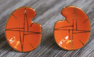 Vintage Milvern & Co Inc Mid Century Modern Orange & Gold Tone Clip On Earrings
