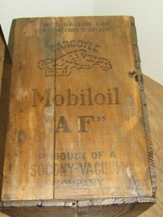 Vintage Gargoyle Mobil Oil Af Wood Crate Box Sign Ad Socony - Vacuum