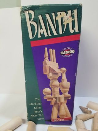 Vintage 1991 Milton Bradley Bandu Wooden Block Stacking Game Complete
