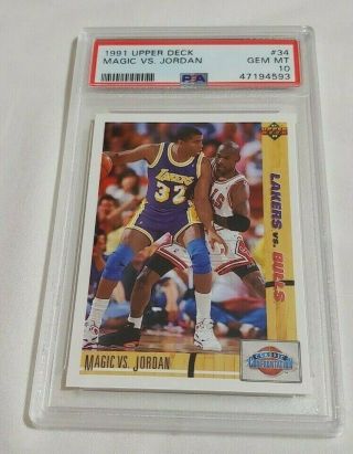 Psa 10 Gem 1991 Upper Deck Michael Jordan Vs Magic Johnson Bulls Lakers 2b