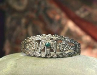 Vintage Nickel Silver Turquoise Thunderbird Cuff Bracelet
