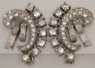 Vintage Pennino Sterling Silver Crystal Rhinestone Clip Earrings
