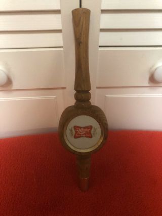 Vintage Miller High Life Beer 3 - Sided Tap 12” Wooden Handle Brass Fitting GC 3