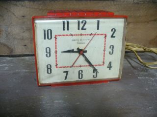Vintage 1950s Ge Telechron Kitchen Wall Clock Red 2h10 Made In Usa Parts Repair