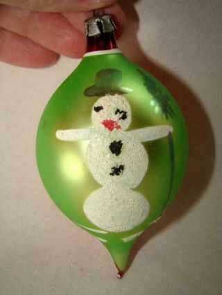 Vintage 4 " Mercury Glass Mica Snowman Teardrop Christmas Tree Ornament,  Poland