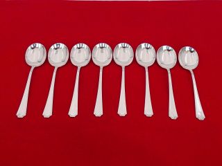 Set Of 8 Gorham Sterling Silver Fairfax Cream Soup Spoons We - 9