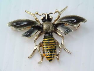 Antique Art Nouveau Solid 14k Gold Enamel Insect Yellow Jacket Wasp Pin