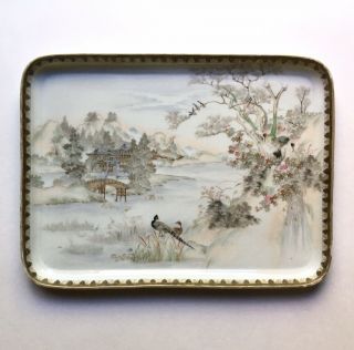 Large Antique Japanese Porcelain Tray Landscape Scene,  Signed Late Meiji - Taisho