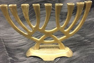 Vtg Ornate Brass Jewish Hanukkah Menorah Candle Holders Judaica