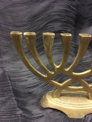 Vtg Ornate Brass Jewish Hanukkah Menorah Candle Holders Judaica 2