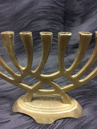 Vtg Ornate Brass Jewish Hanukkah Menorah Candle Holders Judaica 3
