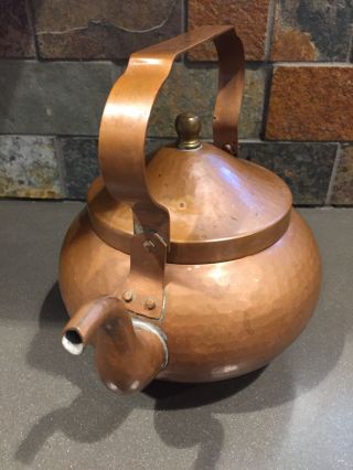 Vintage Arts & Crafts Hammered Copper Kettle Tea Pot Patina