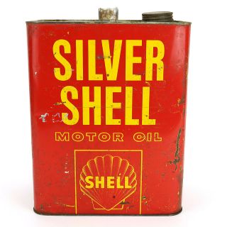 Vintage Silver Shell 2 Gallon Motor Oil Can