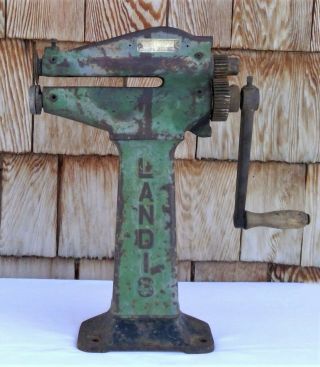 Antique LANDIS Machine LEATHER CUTTER Shoe Strap Cobbler CAST IRON Hand Crank 2