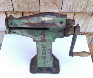 Antique LANDIS Machine LEATHER CUTTER Shoe Strap Cobbler CAST IRON Hand Crank 3