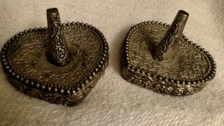 2 Vtg Antique Silver - Plated Heart Ornate Ring Jewelry Holder Heritage Tray