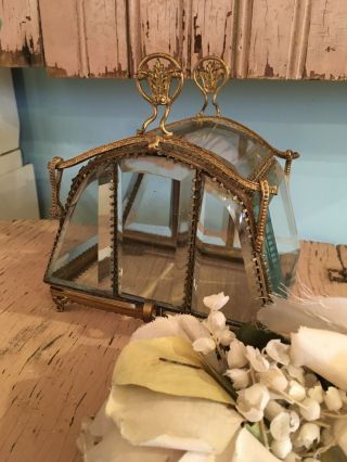 Antique French Glass Jewelry Casket Box Beveled Glass Trinket Holder 11