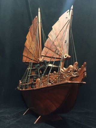 Model Boat Antique Chinese Junk Ship Hand Carved & Assembed 25” Gorgeous