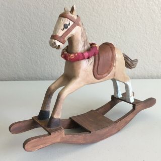 Vintage Carved Painted Wooden Rocking Horse 9 X 11 1/2”