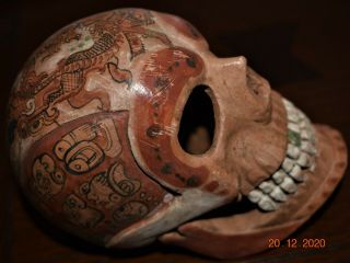 Pre Columbian Mayan Skull,  Glyphs 5 " Prov