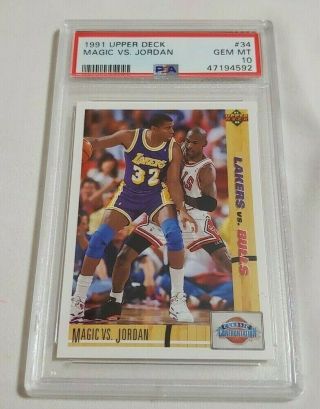 Psa 10 Gem 1991 Upper Deck Michael Jordan Vs Magic Johnson Bulls Lakers 1a