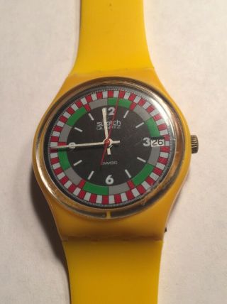 1986 Vintage Swatch Watch GJ400 Yellow Racer Good Cond 2