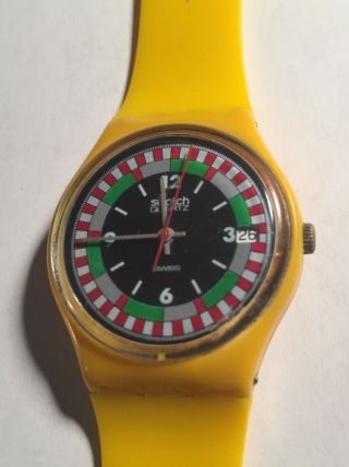 1986 Vintage Swatch Watch GJ400 Yellow Racer Good Cond 3