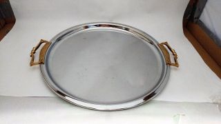 Vintage Kromex Made In Usa Handled Serving Tray / Plate / Platter Two Tone Metal