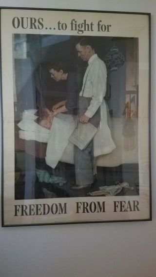 Norman Rockwell Vintage Wwii Poster 1943 Ours To Fight For.  Freedom From Fear