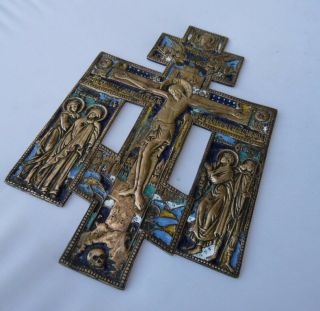 Antique Bronze Enamel Russian Icon Crucifix Cross صليب