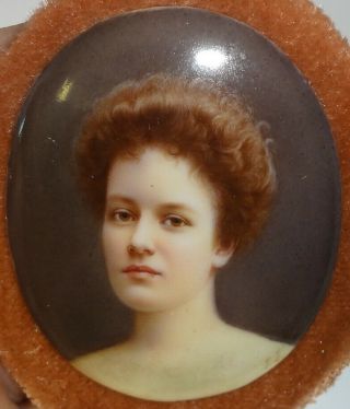 Antique Dresden Porcelain Miniature Portrait Painting of Woman by FRANZ TILL 4