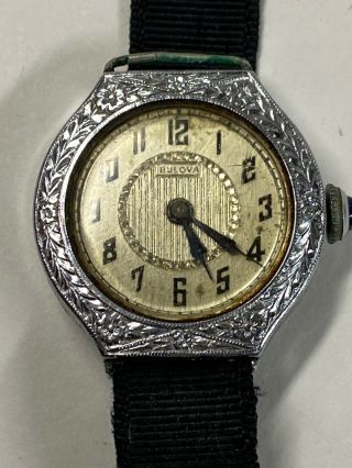 1920s Art Deco 14k White Gold Filled Bulova Ladies Wristwatch 15j