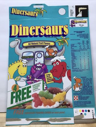 1988 Dinersaurs Cereal Box W/ 4 Dinosaur Trading Cards On Back Ralston Vintage