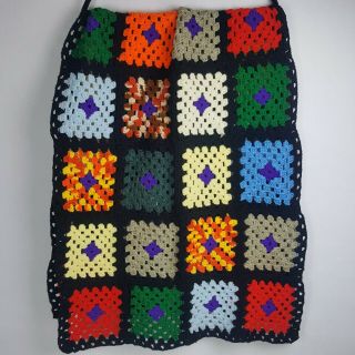 Vintage Handmade Crochet Knit Granny Square Afghan Throw Blanket Lap Black 26x60